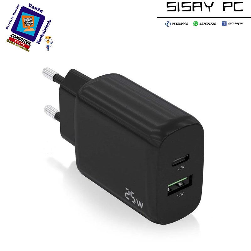 Cargador de Pared Aisens A110-0759/ 1xUSB Tipo-C/ 1xUSB/ 25W