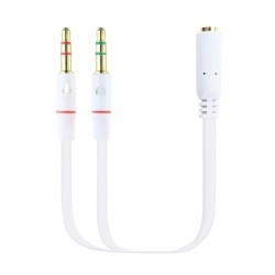 Cable Estéreo  Jack 3.5 Hembra - 2x Jack 3.5 Macho/ 20cm/ Blanco