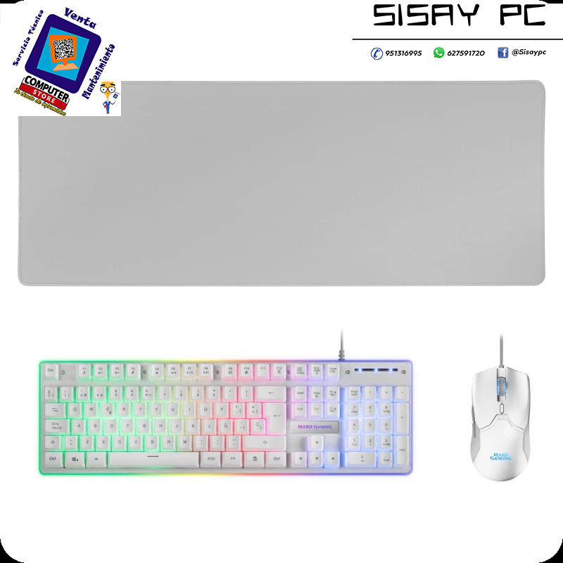 Pack Gaming Mars Gaming MCPXW/ Teclado H-MECH + Ratón Óptico + Alfombrilla