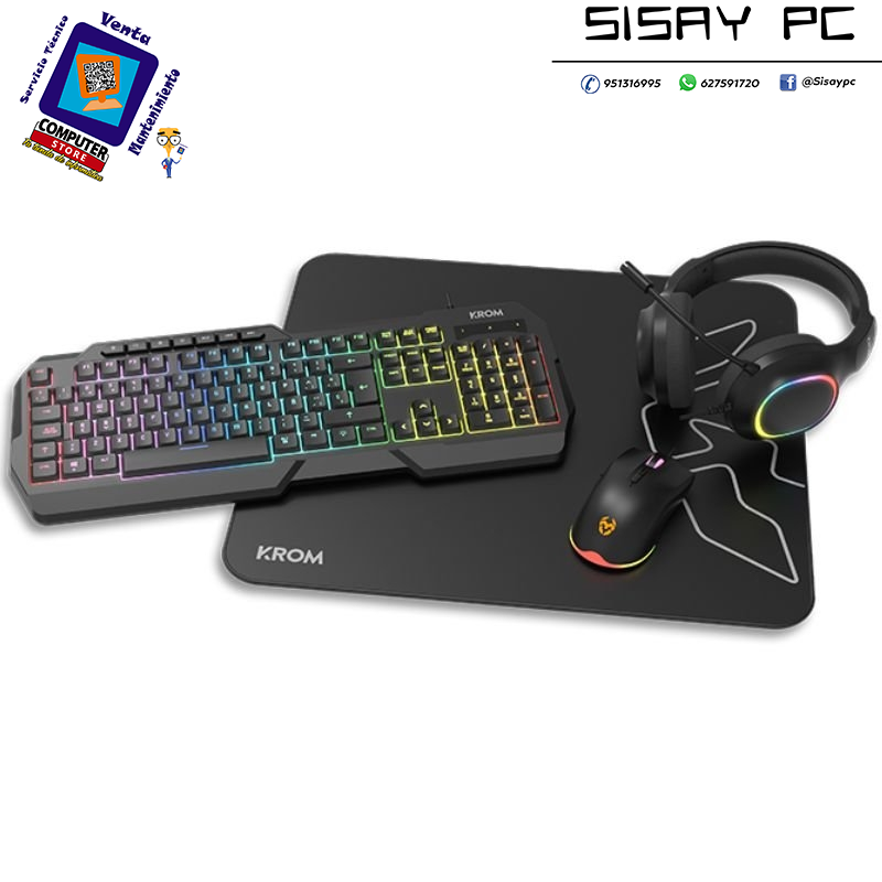Pack Gaming Krom Kenta/ Teclado RGB + Ratón + Alfombrilla + Auriculares