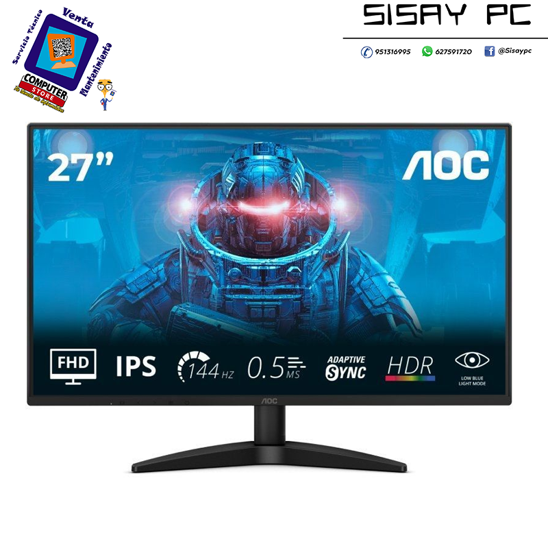 Monitor Gaming AOC 27B36X 27"/ Full HD/ 0.5ms/ 144Hz/ IPS/ Negro