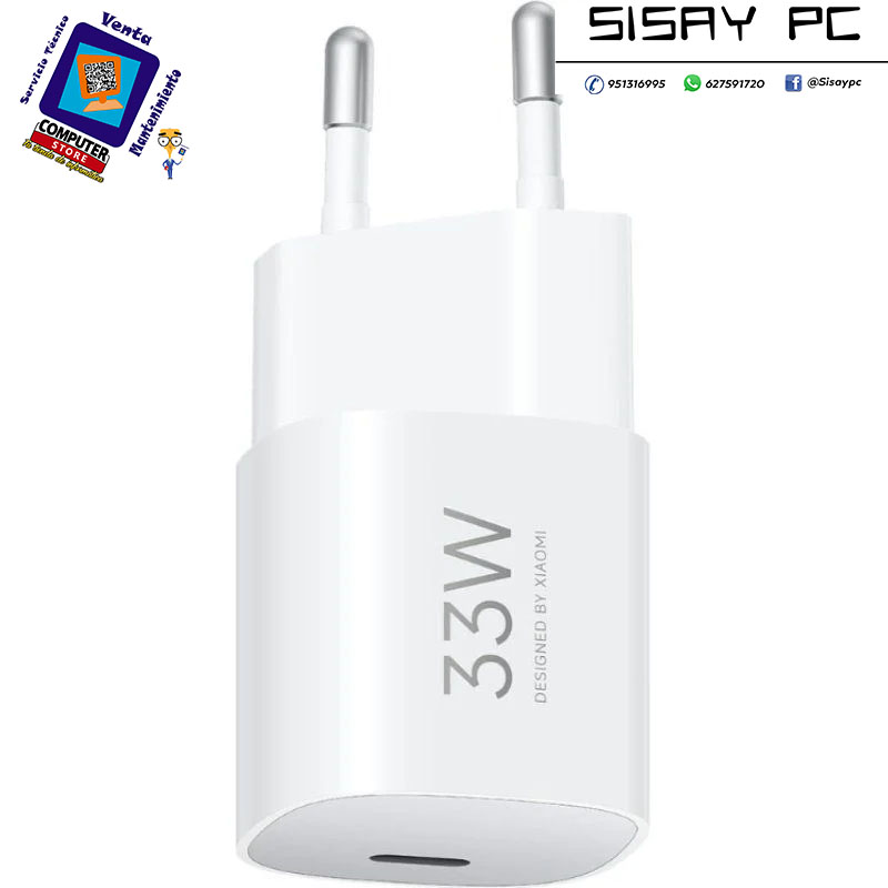 Cargador de Pared GaN Xiaomi 33W Nano Power Adapter 1xUSB Tipo-C/ 33W