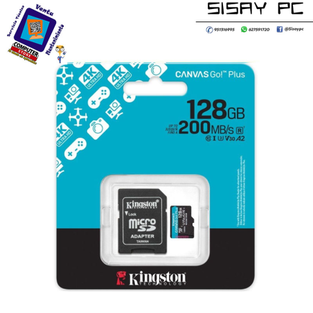 Tarjeta de Memoria Kingston CANVAS Go! Plus 128GB micro SD XC con Adaptador/ Clase 10/ 200MBs