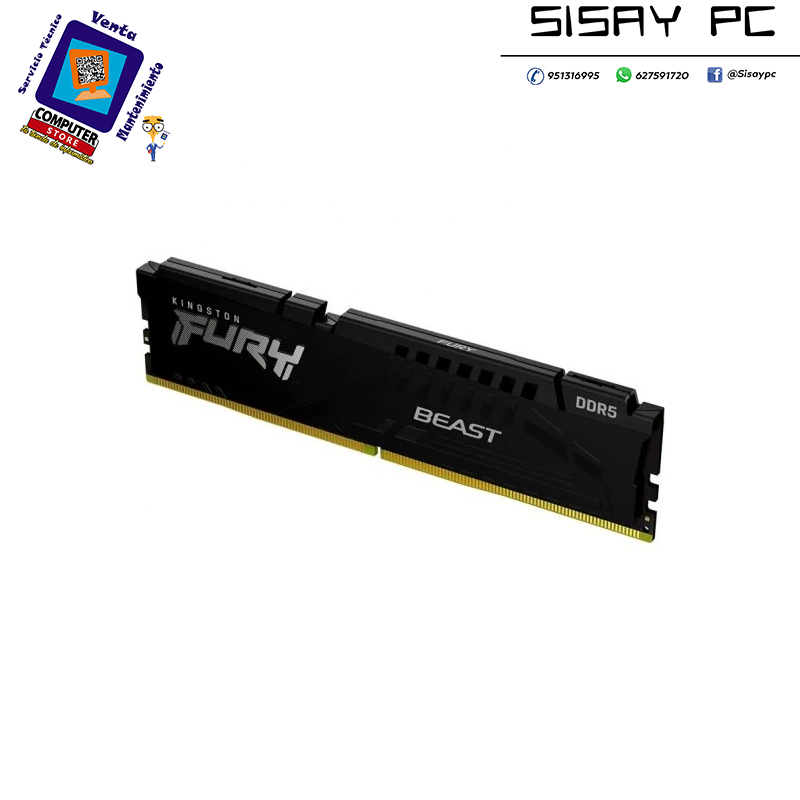 Memoria RAM Kingston FURY Beast 16GB/ DDR5/ 5200MHz/ 1.1V/ CL38/ DIMM