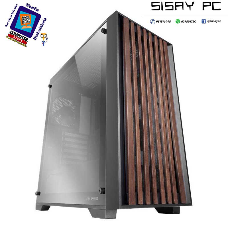 Caja Gaming Semitorre Mars Gaming MC-WOOD/ Cristal Cromado
