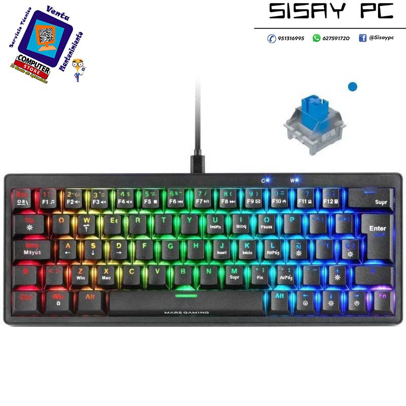Teclado Gaming Mecánico Mars Gaming MKMINIPRO/ Switch Azul/ Negro