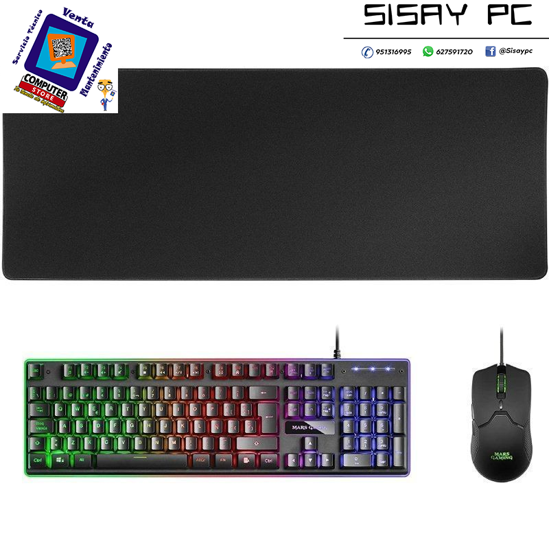 Pack Gaming Mars Gaming MCPX/ Teclado H-MECH + Ratón Óptico + Alfombrilla/ Negro
