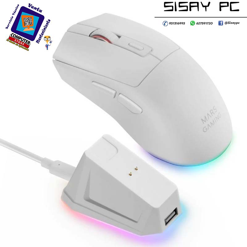 Ratón Gaming Inalámbrico Mars Gaming MM-T3/ Batería recargable/ Hasta 14400 DPI/ Blanco