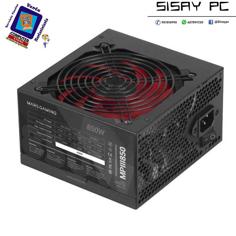 Fuente de Alimentación Mars Gaming MPIII850/ 850W/ Ventilador 12cm
