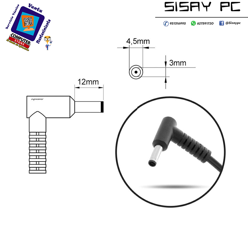 Cargador para portátil Asus 65W 19V 3.42A 4.5 mm x 3.0 mm