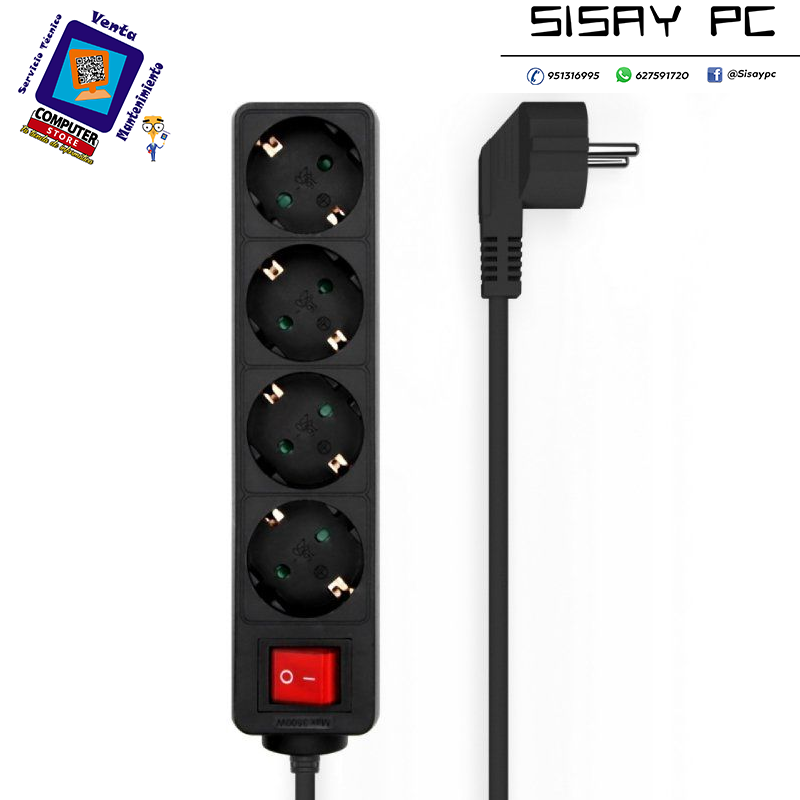 Regleta con Interruptor Aisens A154-0650/ 4 Tomas de Corriente/ Cable 1.4m/ Negro