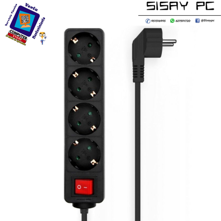 Regleta con Interruptor Aisens A154-0650/ 4 Tomas de Corriente/ Cable 1.4m/ Negro
