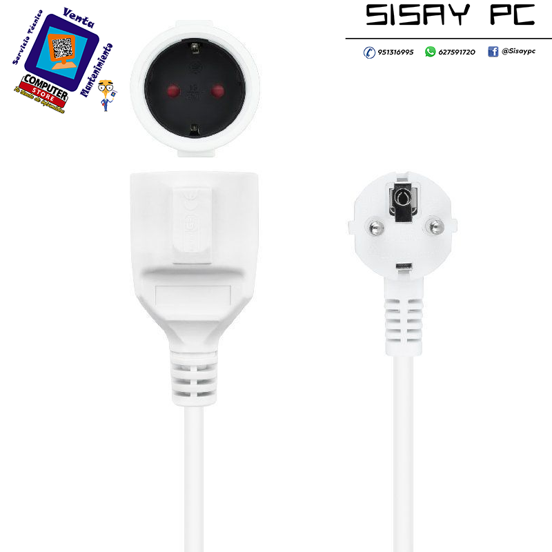 Cable Alargador de Corriente Nanocable 10.22.0605-W/ Schuko Hembra - Schuko Macho/ 5m/ Blanco