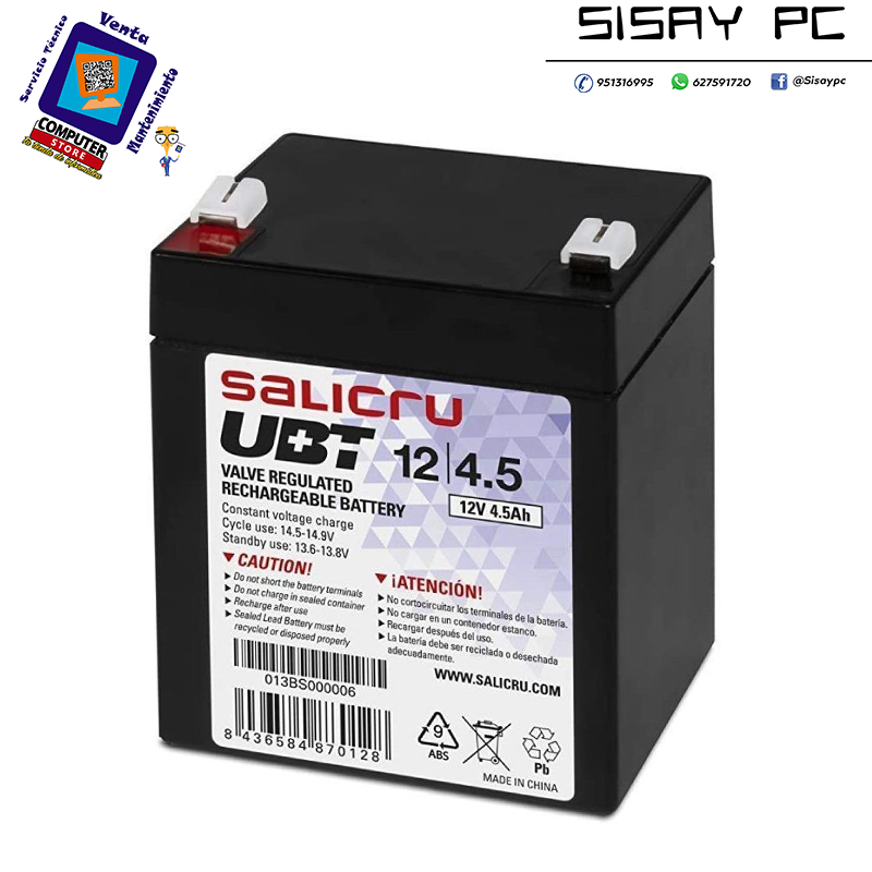 Batería Salicru UBT 12/4,5 compatible con SAI Salicru