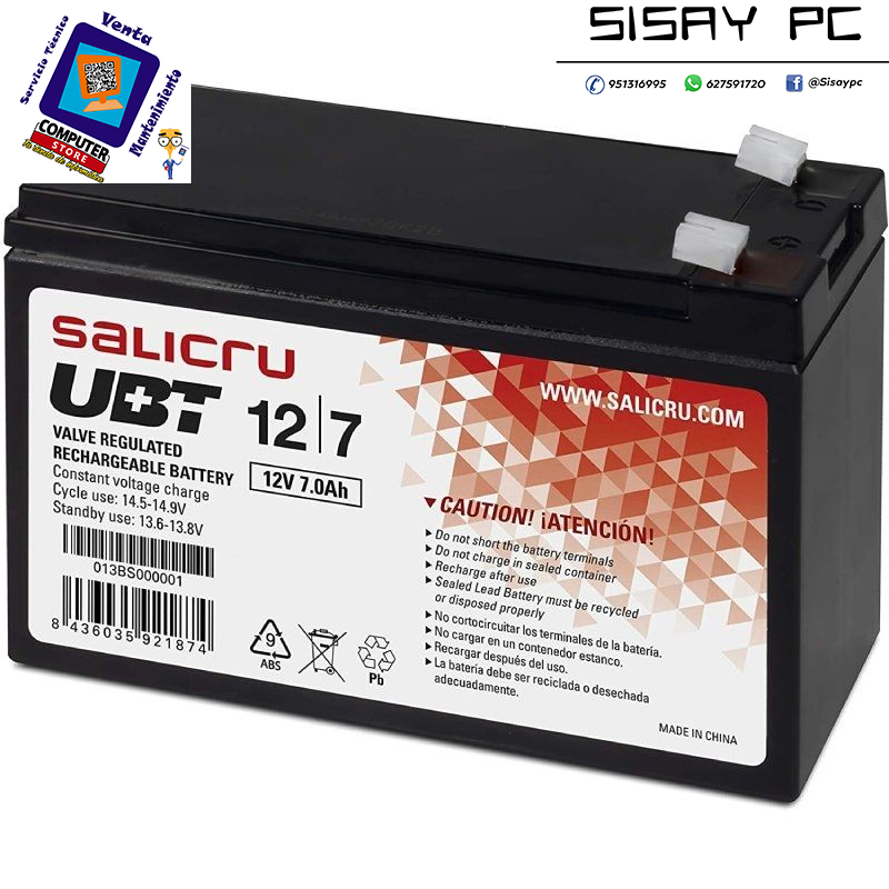 Batería Salicru UBT 12/7 V2 compatible con SAI Salicru