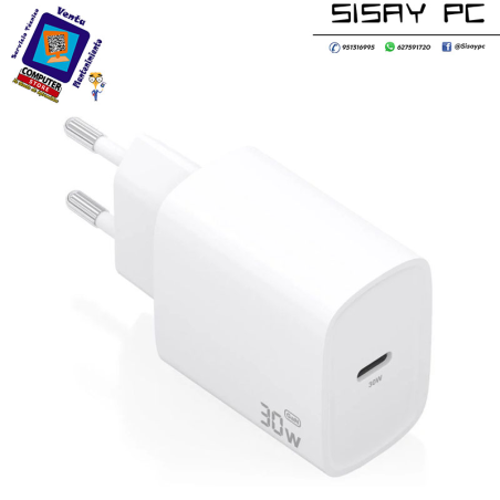 Cargador de Pared GaN Aisens A110-0950/ 1xUSB Tipo-C/ 30W/ Blanco