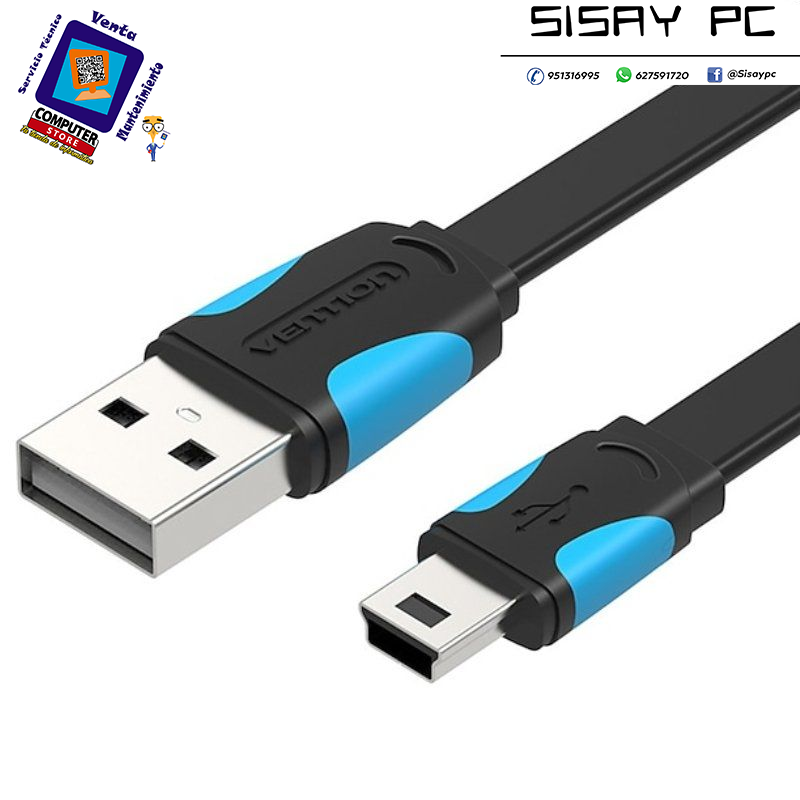 Cable USB 2.0  Mini USB Macho - USB Macho / Azul y Negro