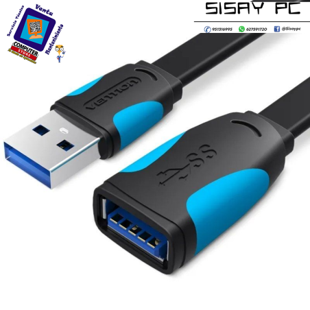 Cable Alargador USB 3.0 Vention VAS-A13-B050/ USB Macho - USB Hembra/ 5Gbps/ 50cm/ Negro y Azul