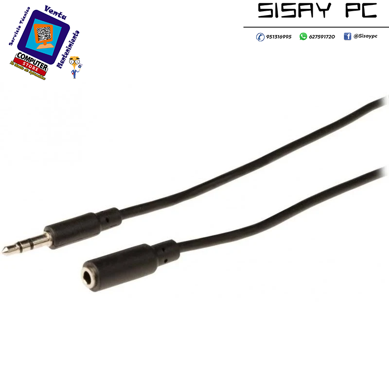 Cable Estéreo  Jack 3.5 Macho - Jack 3.5 Hembra/ 1m/ Negro