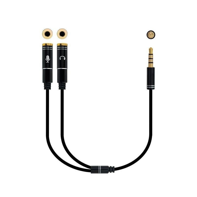 Cable Estéreo  Jack 3.5 Macho - 2x Jack 3.5 Hembra/ 30cm/ Negro