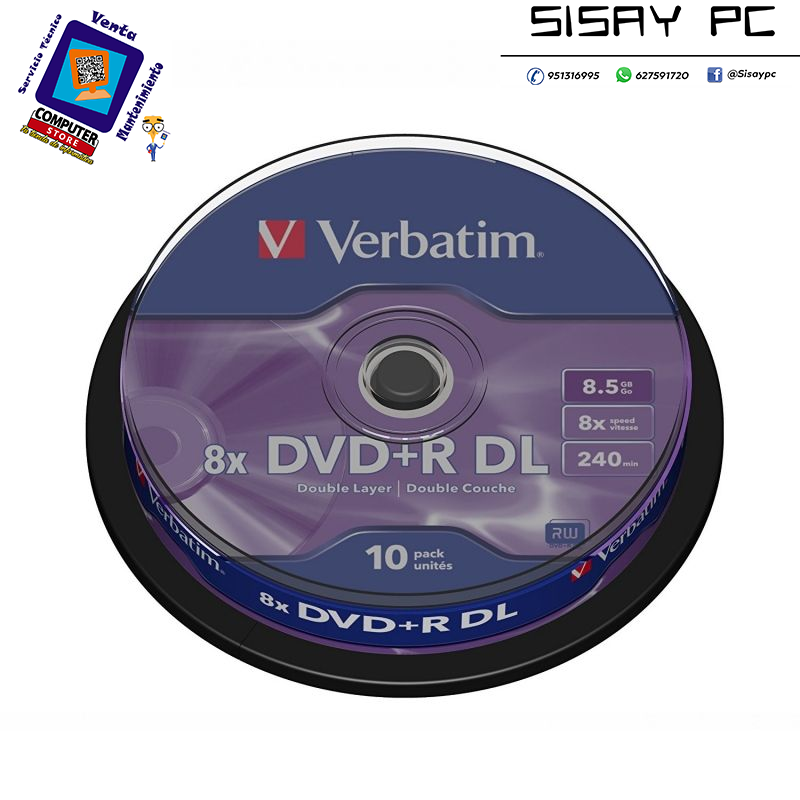 DVD+R Doble Capa Verbatim Advanced AZO 8X/ Tarrina-10uds