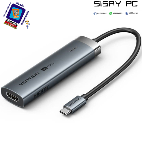 Docking USB Tipo-C Vention TGMHB/ 3xUSB/ 1xHDMI 4K/ 1xUSB Tipo-C PD/ Gris