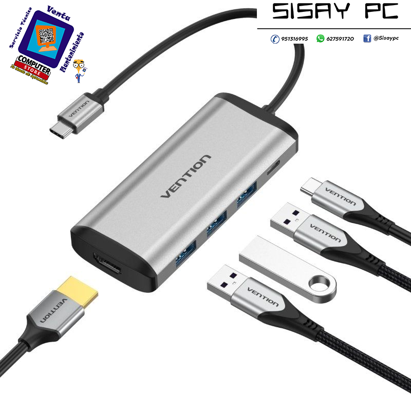 Docking USB Tipo-C Vention CNBHB/ 1xHDMI/ 3xUSB/ 1xUSB Tipo-C PD/ Gris