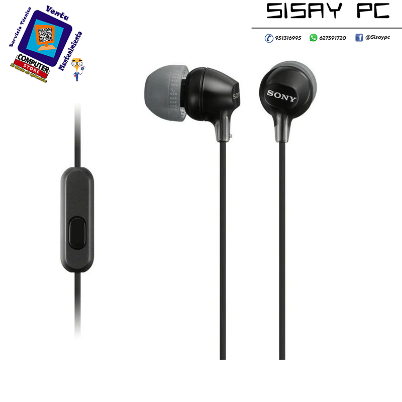 Auriculares Intrauditivos Sony MDR-EX15AP/ con Micrófono/ Jack 3.5/ Negros
