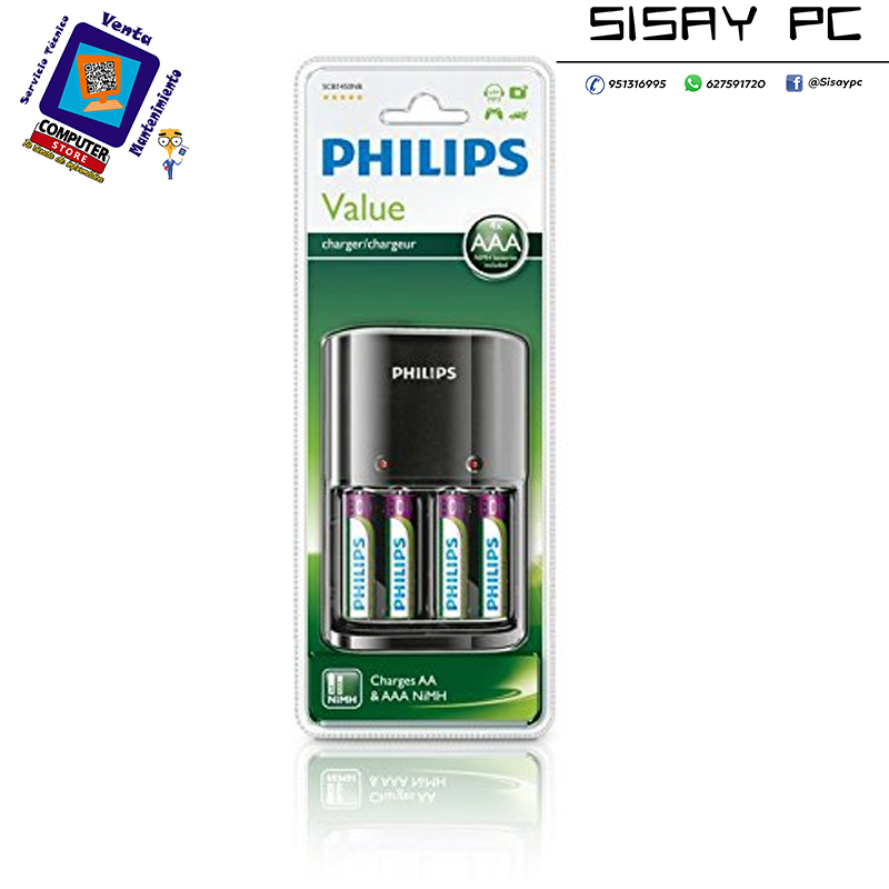 CARGADOR PILAS PHILIPS SCB1450NB AA&AAA + 4 PILAS