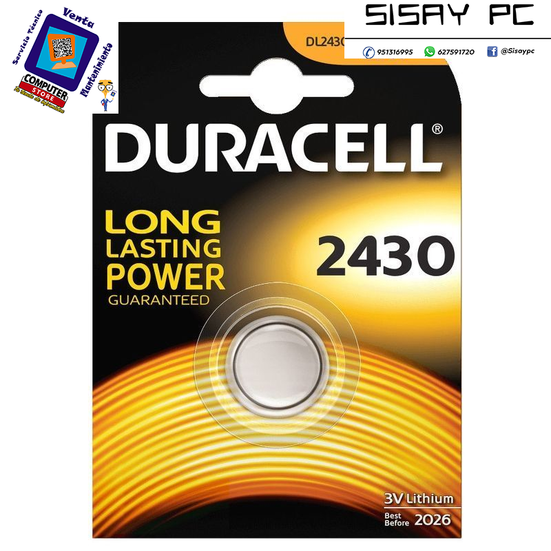 Pila de Botón Duracell CR2430/ 3V