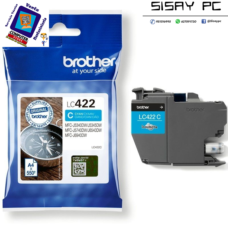 CARTUCHO BROTHER LC422 CIAN 550PAG