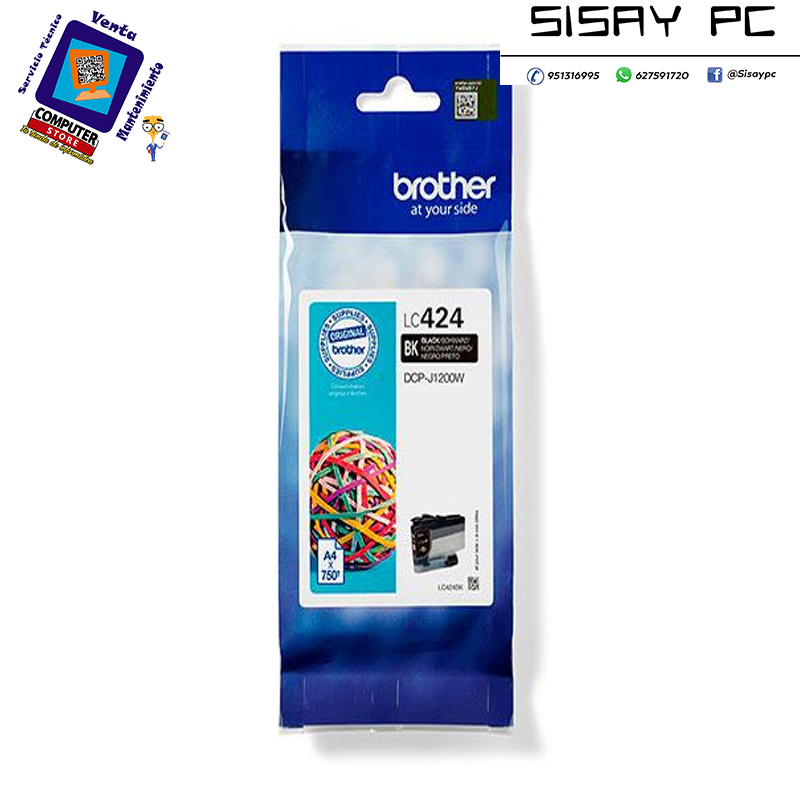 CARTUCHO BROTHER LC424 NEGRO DCPJ1200W 750PAG