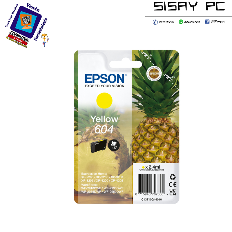 CARTUCHO EPSON 604 (PIÑA) AMARILLO