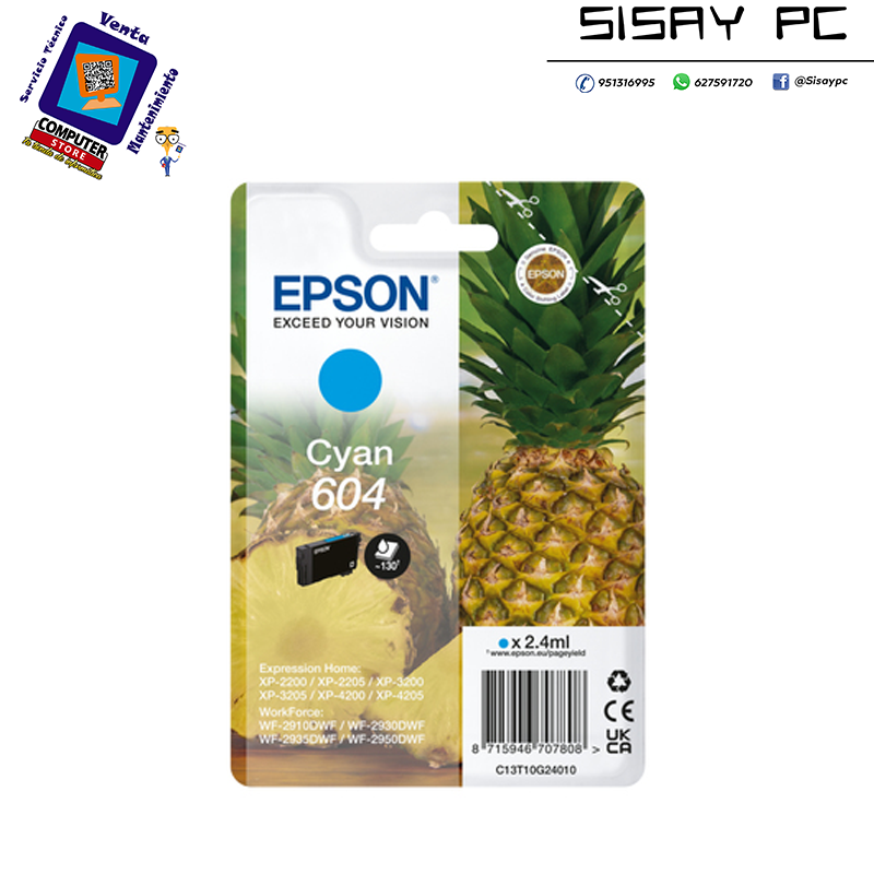 CARTUCHO EPSON 604 (PIÑA) CIAN