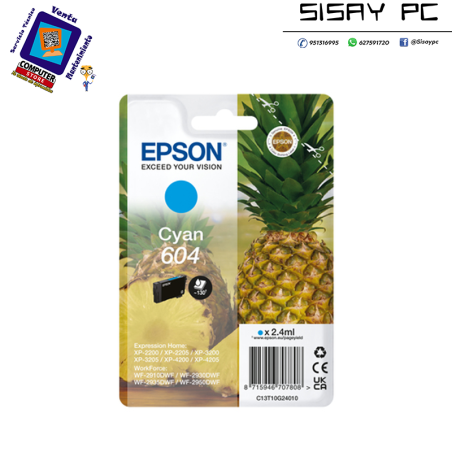 CARTUCHO EPSON 604 (PIÑA) CIAN