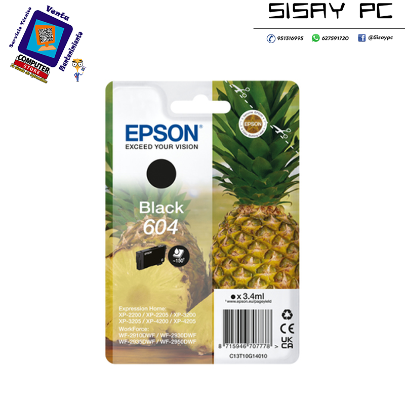 CARTUCHO EPSON 604 (PIÑA) NEGRO