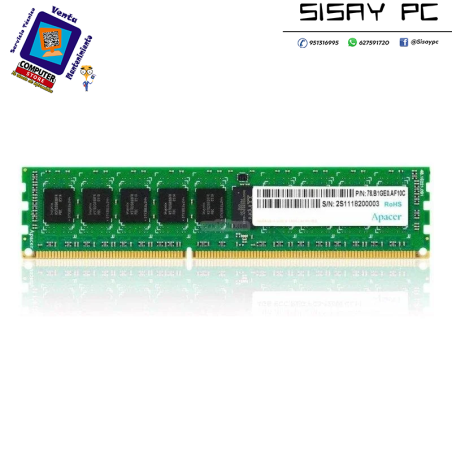 Memoria RAM Apacer DL.08G2K.KAM 8GB/ DDR3/ 1600MHz/ 1.5V/ CL11/ DIMM