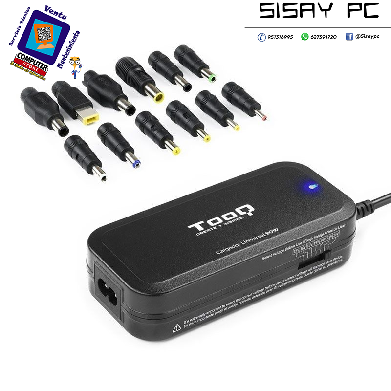 Cargador de Portátil TooQ TQLC-90BS02M/ 1xUSB/ 90W/ Manual/ 12 Conectores/ Voltaje 15-24V