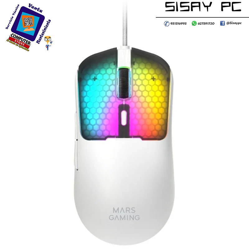 Ratón Gaming Mars Gaming MM-Viper/ Hasta 12800 DPI/ Blanco