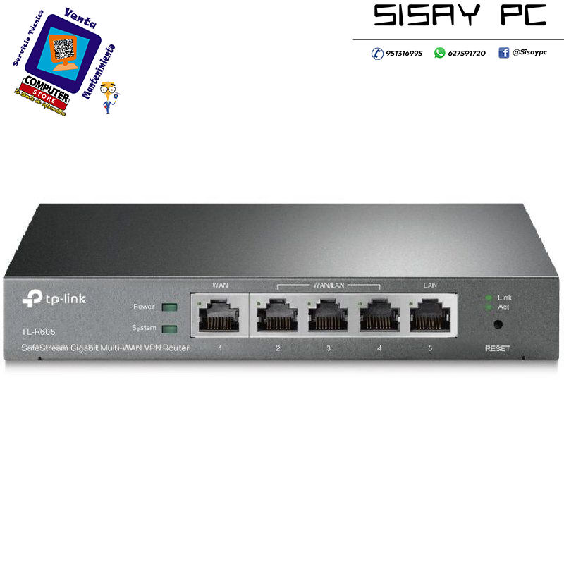 Router VPN SafeStream Gigabit TP-Link Omada TL-R605/ 5 Puertos Multi-WAN
