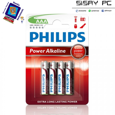 Pack de 4 Pilas AAA Philips LR03P4B/10/ 1.5V/ Alcalinas