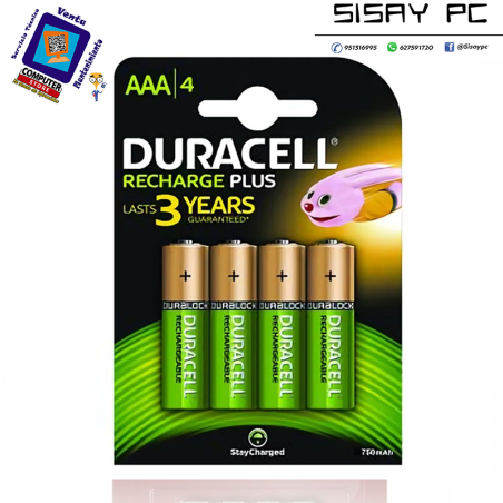 Pack de 4 Pilas AAA Duracell HR3-B/ 1.2V/ Recargables