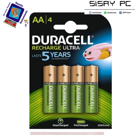 Pack de 4 Pilas AA Duracell HR06-P/ 1.2V/ Recargables