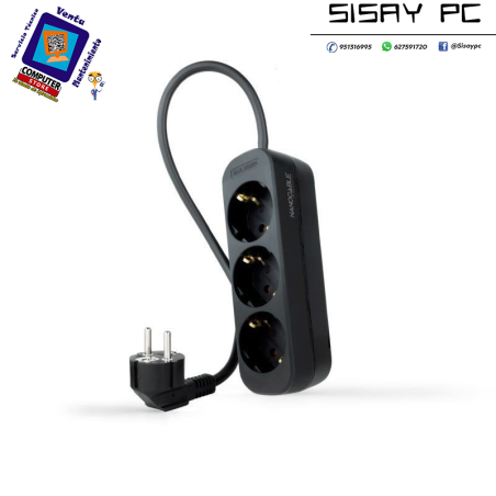 Regleta Nanocable 10.38.0003-NS-BK/ 3 Tomas de Corriente/ Cable 1.4m/ Negra