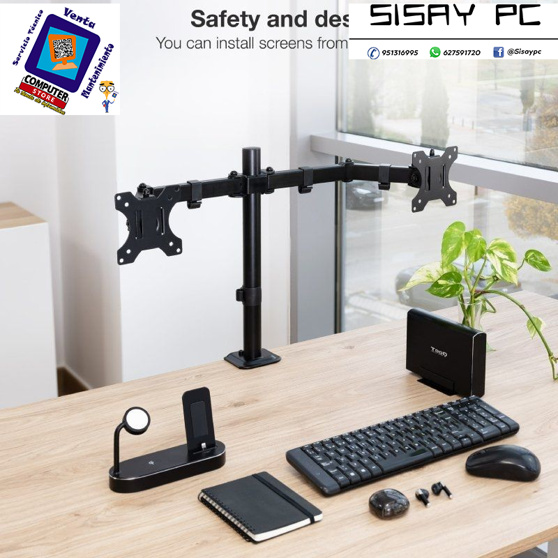 Soporte de Mesa para 2 Monitores TooQ DB1802TN-B/ Giratorio/ Inclinable/ hasta 8kg