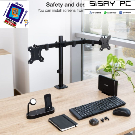 Soporte de Mesa para 2 Monitores TooQ DB1802TN-B/ Giratorio/ Inclinable/ hasta 8kg