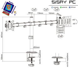 Soporte de Mesa para 2 Monitores o TV Aisens DT32TSR-149/ Giratorio/ Inclinable/ hasta 9kg