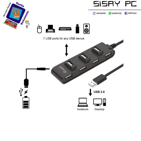 HUB USB 2.0 , 7 X USB 2.0