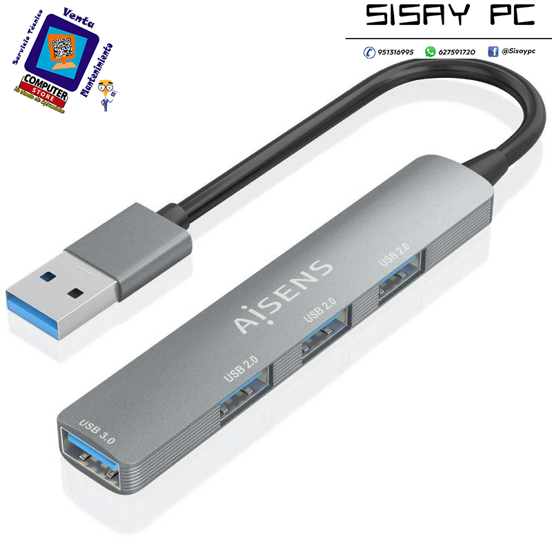 Hub USB 3.0 Aisens A106-0859/ 4xUSB/ Gris
