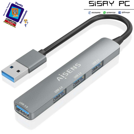 Hub USB 3.0 Aisens A106-0859/ 4xUSB/ Gris
